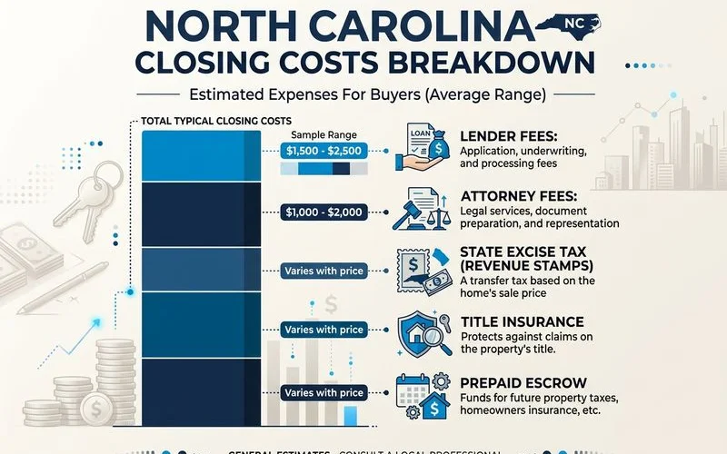 Clean breakdown infographic of NC closing costs by category
