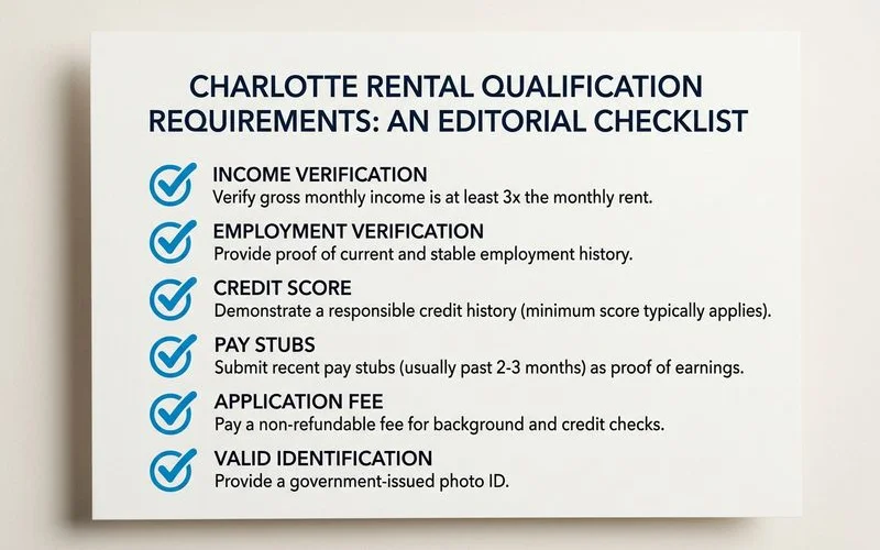 Clean checklist infographic of Charlotte rental qualification requirements