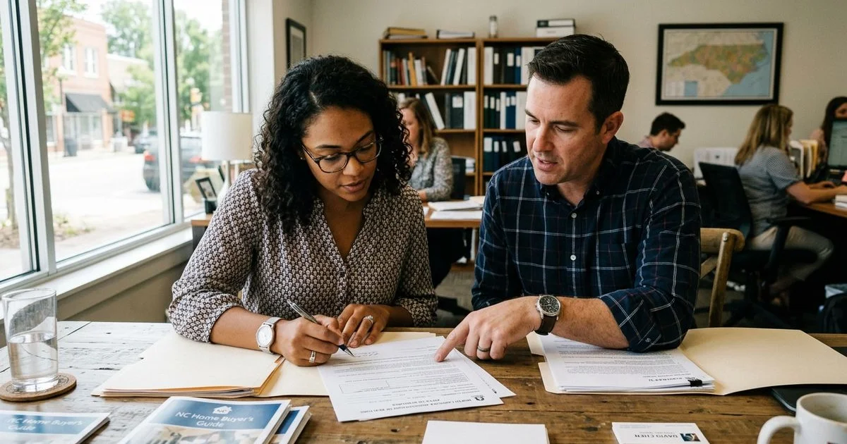 Buyer and agent reviewing the NC Working With Real Estate Agents disclosure document