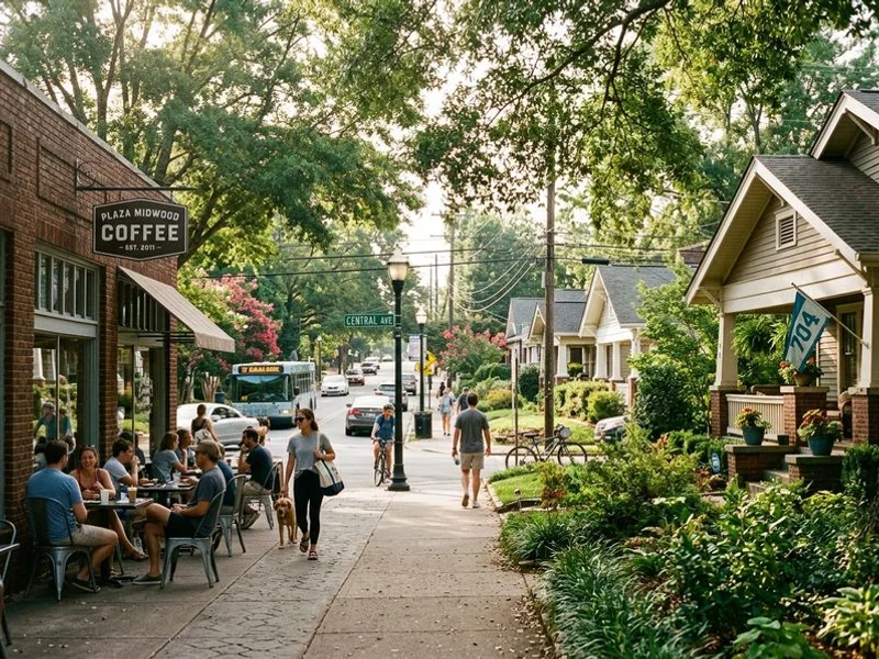 Editorial lifestyle photograph of Plaza Midwood neighborhood, candid documentary style, natural light
