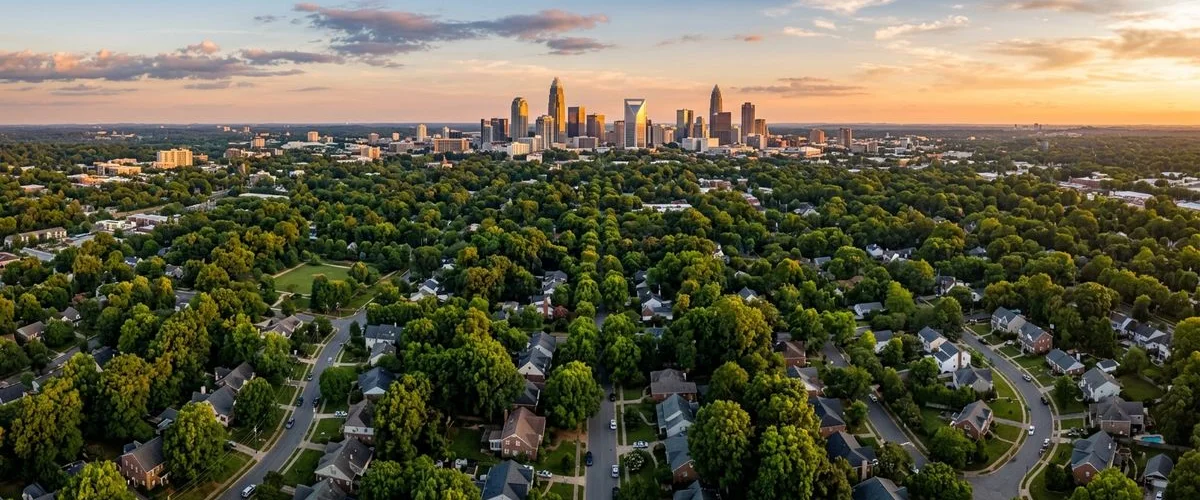 Aerial lifestyle photograph of Charlotte, North Carolina neighborhoods